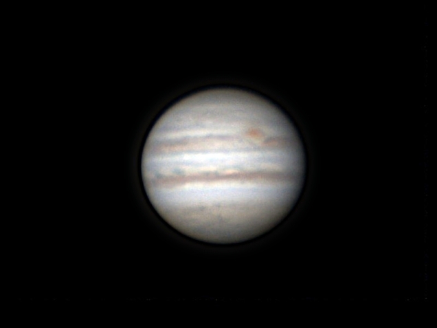Результат сложения в Autostackert 25% из 2-минутного ролика Юпитера, полученного с камерой ASI290MC на телескопе C8-S XLT с 2х линзой Барлоу (F=4м). Вейвлеты в FitsWork. 3.09.2023. Пущино, Чувашия